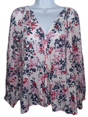 Gap Women’s Floral Peasant Blouse V-Neck Light Flowy Cottagecore Boho Top Sz L